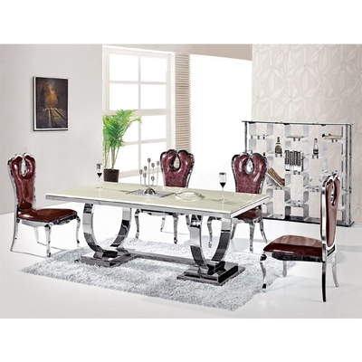 সিলভার 150X90X75 বিলাসবহুল কমফোর্ট ডাইনিং টেবিল 6 সিটার টেম্পারড গ্লাস টপ