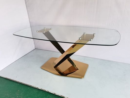 ভালো দাম বিবাহের আমদানিকৃত স্বর্ণ ধাতু বেস স্ফটিক সঙ্গে গ্লাস শীর্ষ ডাইনিং টেবিল অনলাইন