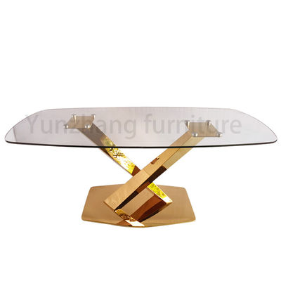 ভালো দাম আয়তক্ষেত্রাকার ডিজাইন গ্লাস টপ ডাইনিং টেবিল ক্লিয়ার টেম্পারড SS201 বেস হোম আসবাবপত্র অনলাইন