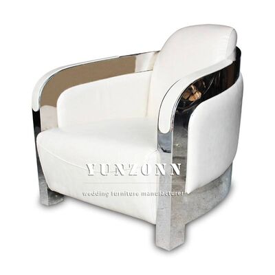 ভালো দাম হোটেল লিভিং রুমের আসবাবপত্রের জন্য চামড়া এবং স্টেইনলেস স্টীল ফ্রেম সহ নর্ডিক স্টাইলের একক সোফা অনলাইন