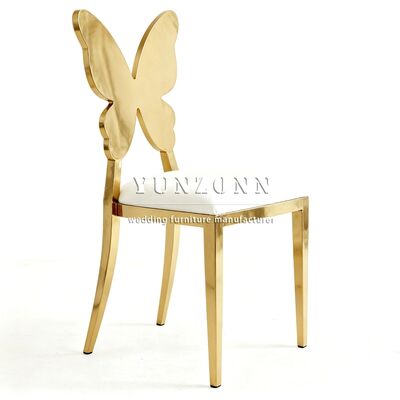 ভালো দাম পেশাদার উত্পাদন স্টেইনলেস স্টীল প্রজাপতি পিছন আরামদায়ক ডাইনিং চেয়ার সোনার ব্যাকস্ট্রেট বিবাহ এবং ইভেন্ট চেয়ার অনলাইন