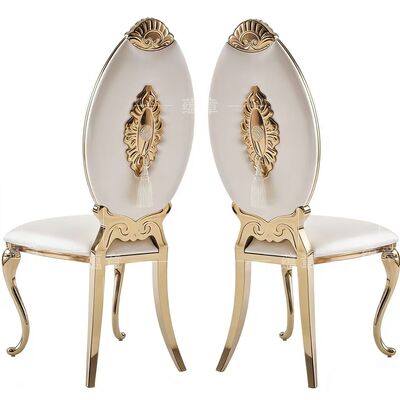 ভালো দাম বিবাহ এবং ভোজসভার জন্য উপযুক্ত স্টেইনলেস স্টিল গোল্ড-প্লেটেড ক্লাসিক-স্টাইল হাই-ব্যাক চেয়ারের আসবাবপত্র কারখানার সরাসরি বিক্রয় অনলাইন