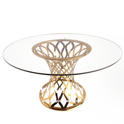 ভালো দাম डीलक्स होटल फर्नीचर गोल सर्कल मिरर ग्लास स्टेनलेस स्टील आधुनिक डाइनिंग टेबल सेट অনলাইন