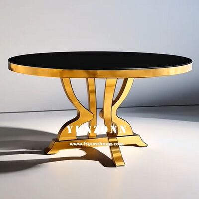 ভালো দাম নতুন স্টাইলের স্টেইনলেস স্টীল গোলাকার ডাইনিং টেবিল স্বর্ণ ইভেন্ট হোটেলের জন্য বিবাহের টেবিল অনলাইন