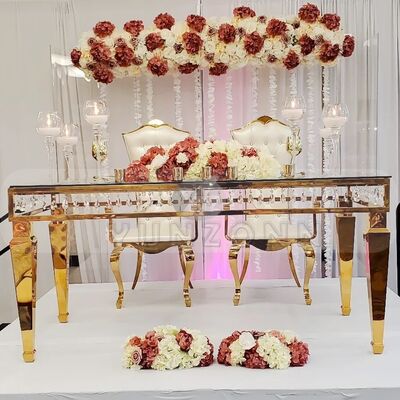 ভালো দাম বিবাহের হোটেলগুলির জন্য স্টেইনলেস স্টিল ফ্রেম এবং ক্রিস্টাল ডেকোর সহ বিলাসবহুল স্কোয়ার ডাইনিং টেবিল - মার্জিত অনুষ্ঠানের জন্য অনলাইন