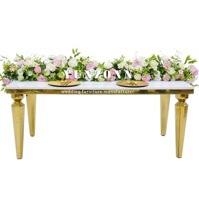 ভালো দাম স্বচ্ছ কাঁচের টপ এবং ইভেন্ট ও ব্যানকুয়েটের জন্য স্টেইনলেস স্টিলের ফ্রেম সহ আধুনিক আয়তক্ষেত্রাকার ভেনাস গোল্ড ডাইনিং টেবিল অনলাইন