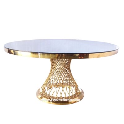 ভালো দাম বিলাসবহুল আসবাবপত্র ইভেন্ট পার্টি গ্লড স্টেইনলেস স্টীল গ্লাস মাছের জাল রাউন্ড ভোজের হল বিবাহের জন্য টেবিল অনলাইন