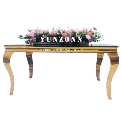 ভালো দাম ইউরোপীয় স্টাইল ডাইনিং টেবিল সেট পাইকারি আধুনিক কালো টেম্পারড গ্লাস স্টেইনলেস স্টিল সহ ভোজ বা হোটেলের জন্য অনলাইন