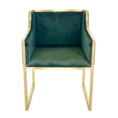 ভালো দাম আউটডোর গার্ডেন রেস্তোরাঁ হোটেল ভোজ ডাইনিং রুম আসবাবপত্র সোনার স্টেইনলেস স্টীল পা কাপড় বেসমেট গাঢ় সবুজ বিবাহের চেয়ার অনলাইন