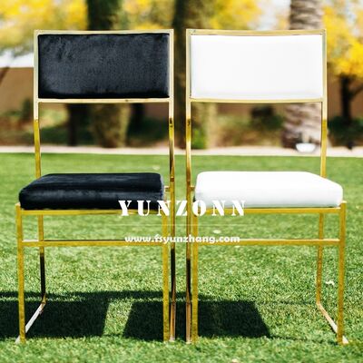 ভালো দাম সস্তা হোটেল ইভেন্ট পার্টি আসবাবপত্র পিইউ/ভেলভেট/ফ্যাব্রিক কুশন সোনার স্টেইনলেস স্টীল বিবাহের ডাইনিং চেয়ার অনলাইন