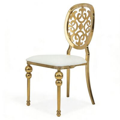 ভালো দাম ইউরোপীয় বিলাসবহুল ডাইনিং চেয়ার আধুনিক ডিজাইন স্টেইনলেস স্টিল চামড়া পিইউ উপাদান টেকসই আউটডোর ভোজ রেস্তোরাঁর জন্য অনলাইন