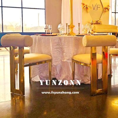 ভালো দাম ওয়েডিং এবং হোটেলের জন্য ভেলভেট কুশন সহ কালি গোল্ড স্টেইনলেস স্টিল ডাইনিং চেয়ার অনলাইন