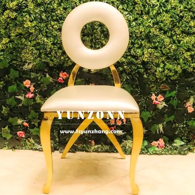 ভালো দাম উচ্চ মানের আধুনিক গোল্ড ডাইনিং চেয়ার, রেস্তোরাঁ এবং ব্যাঙ্কোয়েটের জন্য স্টেইনলেস স্টিল সহ গোলাকার পিঠ অনলাইন