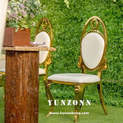 ভালো দাম আধুনিক গোল্ড ওভাল ব্যাক বিয়ের ডাইনিং চেয়ার ব্যাংকের জন্য স্টেইনলেস স্টীল আসবাবপত্র অনলাইন