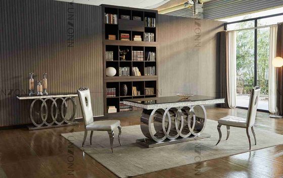 ভালো দাম ভারী বেস লাক্সারি আধুনিক ডাইনিং টেবিল কালো গ্লাস টপ ডাইনিং টেবিল L200xW100xH75cm অনলাইন