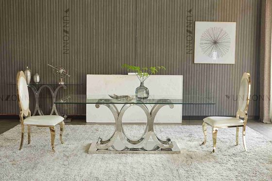 ভালো দাম টেম্পারড গ্লাস রিমুভেবল সহ আধুনিক 10 সিটার এসএস ডাইনিং টেবিল অনলাইন