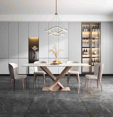 ভালো দাম প্লেইন এক্স বেস লাক্সারি আধুনিক ডাইনিং টেবিল 6 8 সিটার মার্বেল টপ স্টেইনলেস স্টিল ফ্রেম অনলাইন